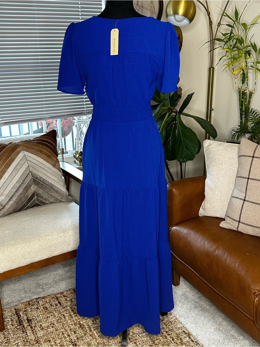 Monteau Cobalt Blue Maxi Dress with Flutter Sleeves - Picture 6 of 10